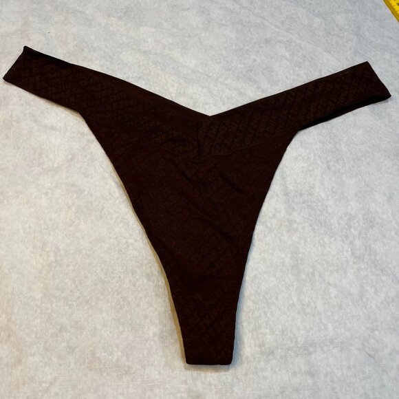 SKIMS Mesh Logo Thong Mid Rise Cocoa Brown Logo Print 3X - Picture 3 of 8